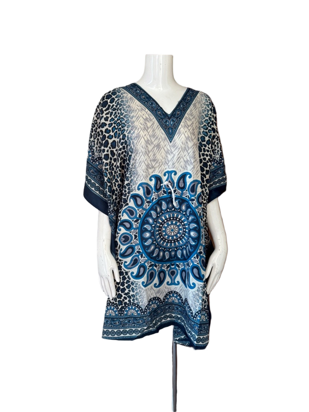 Exist Blue Leopard Print Kaftan Muumuu Dress SIZE OS NWT Boho Resort Lounge